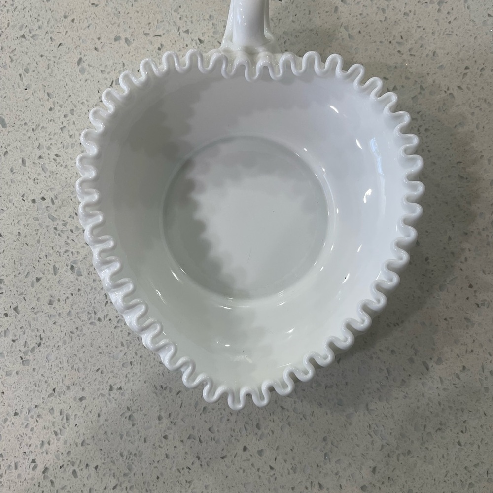 Fenton White Heart-Shaped Ruffled Bowl